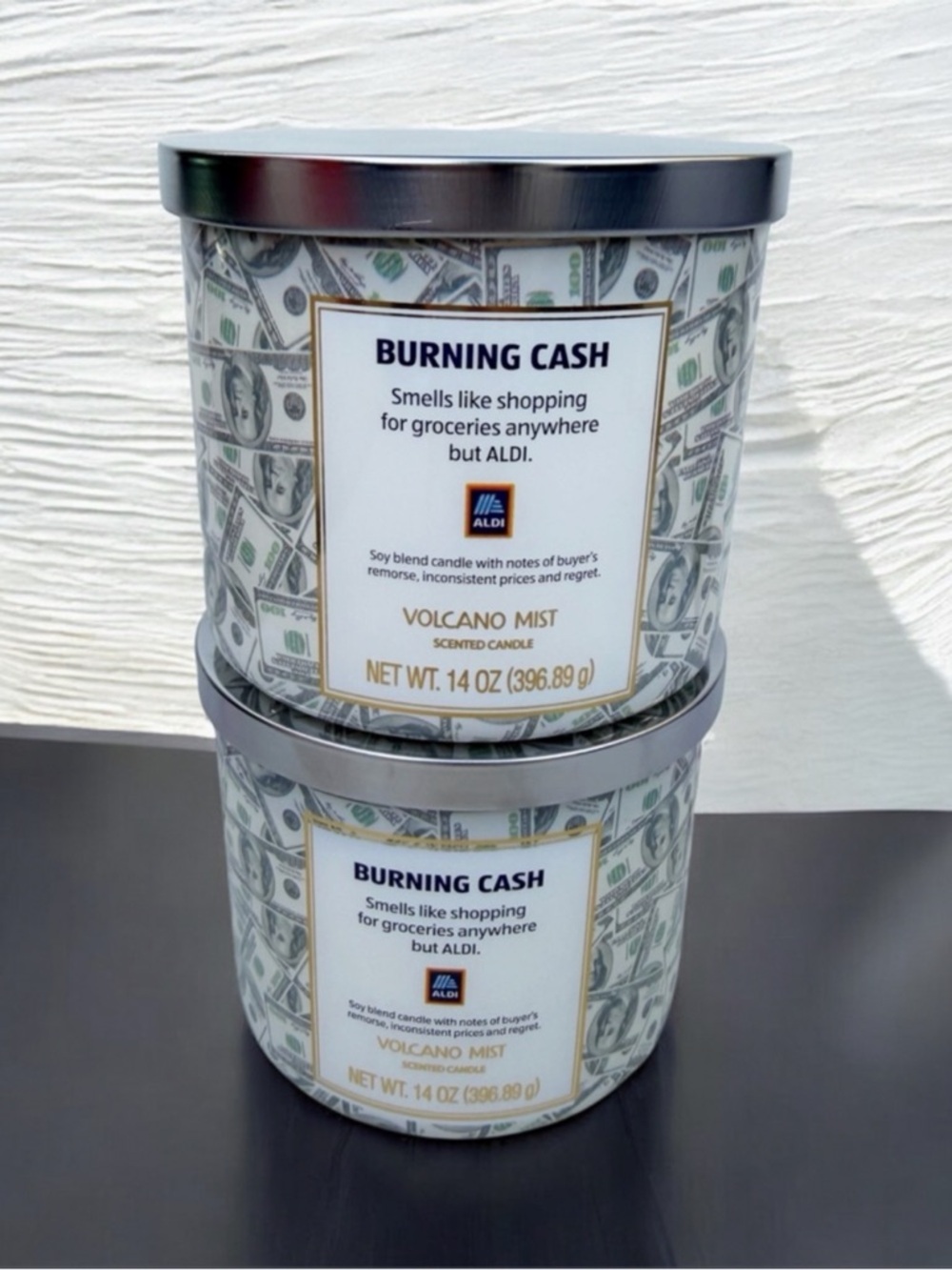 ALDI "Burning Cash" Volcano Mist Scented Candle SET of 2